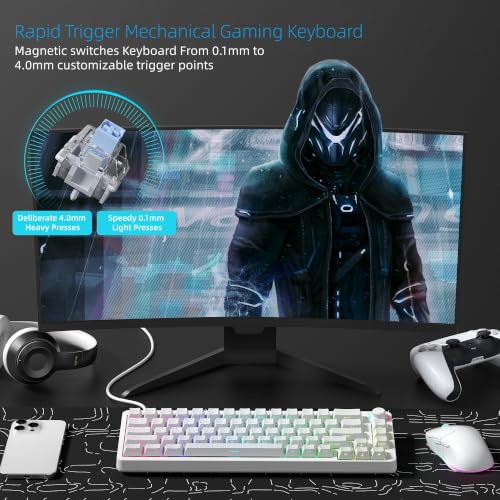 Image of Womier M68 HE V2 60% Percent Keyboard Rapid Trigger, Hall Effect Topographic Gaming Keyboard, Wired RGB Custom Mechanical Keyboard with Magnetic Switch, PBT Keycaps for Mac /Win (White)