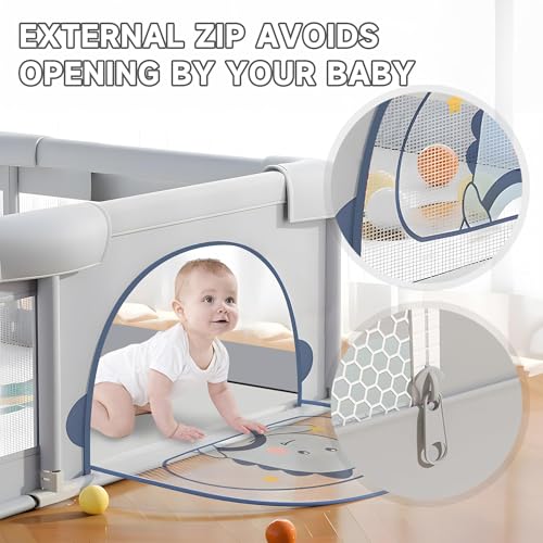 Baby Playpen, 200 x 180cm Playpen for Baby and Toddlers with 60 Ocean Balls, Basketball Hoop, 4 Pull Rings, Toddler Playpen Anti-Collision Foam Breathable Mesh Play Pens for Indoors-Dinosaur - Image 5