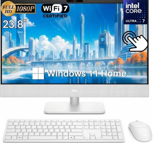 Image of Dell 24 All-in-One Desktop, Intel Ultra 7 355, 32GB DDR5, 1TB SSD, Copilot+ PC, 23.8 inch FHD(1920x1080) Touchscreen, Pen Support, Wi-Fi 7, Win 11 Home, BT 6, KB and Mouse