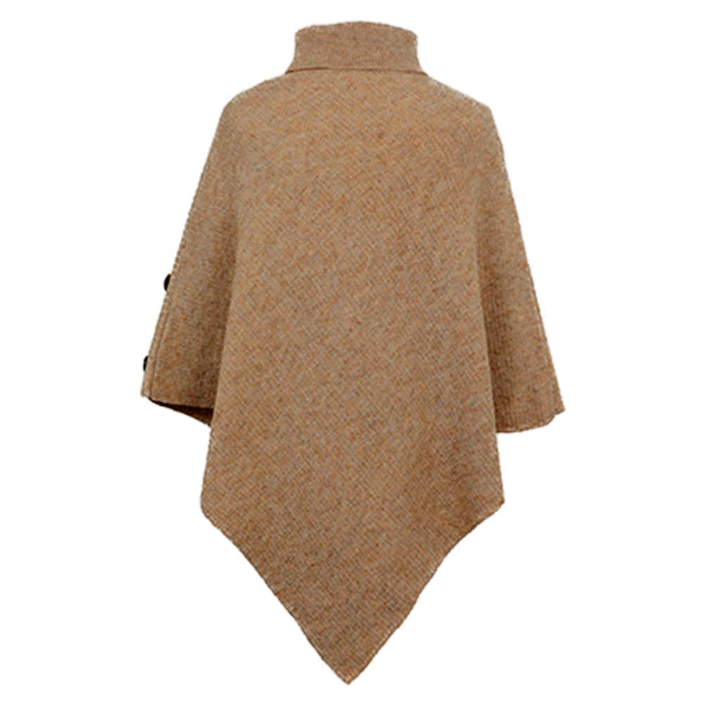 JFAN Poncho para Mujer Elegante Capa de Cuello Alto Jersey de Punto con Cuatro Botones Otoño/Invierno