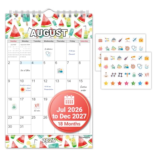CRANBURY Small Calendar 2026-2027 5.5x8.5 July 2026 to Dec 2027 Mini Pocket Calendar with Stickers Academic Year Vertical Notepad Planner for Wall Desk Bulletin Board