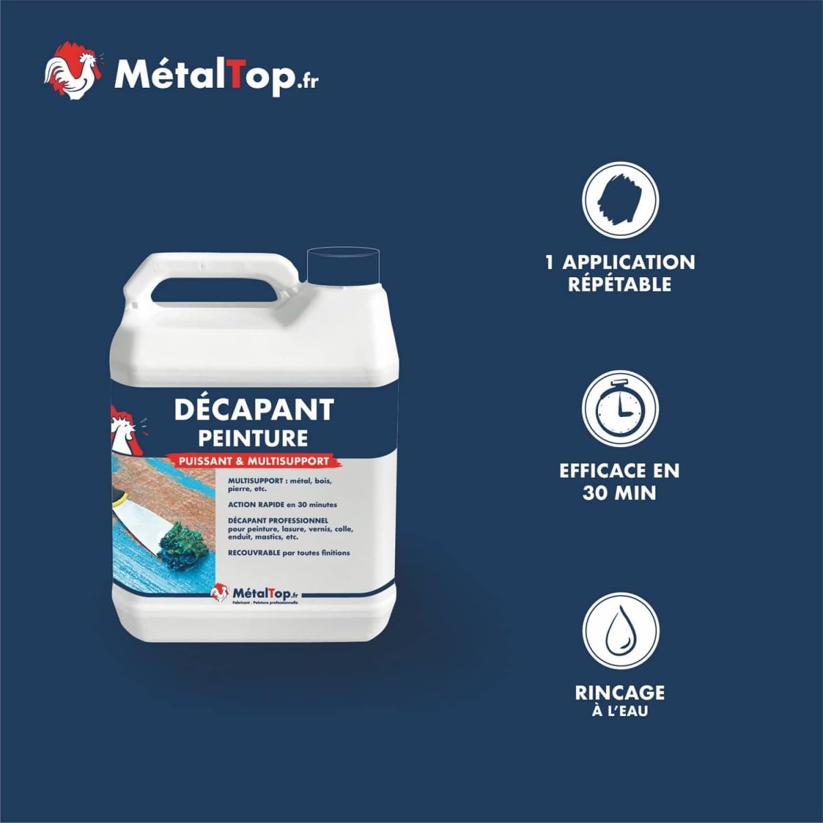 Metaltop - Decapant Peinture - 20 L - Enlève peinture, vernis et lasure sur toutes surfaces bois, métal, plastique, etc