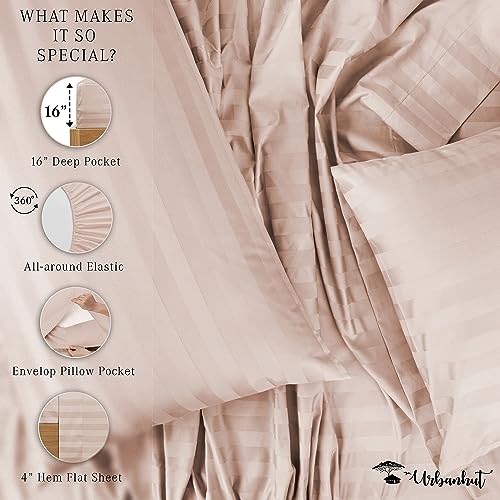 URBANHUT 800 Thread Count Egyptian Cotton Damask Striped Twin Size Sheets Set (4 Pc) - Ultra Soft & Smooth, Sateen Weave Twin Size Bed Sheets, Luxury Hotel Sheets with 16" Deep Pocket - Blush Pink