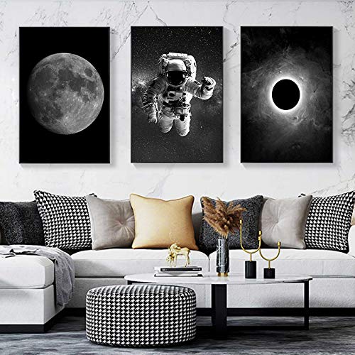 Toile astronaute noir et blanc triptyque 50x70cm impression haute definition - 2