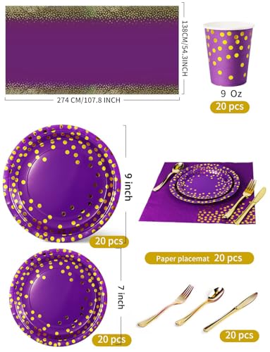 Image of Nkaiso 141Pcs Purple Gold Paper Plates and Napkins Party Supplies for20