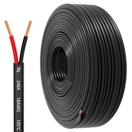 HONENCN 18 Gauge 2 Conductor Electrical Wire, 18 AWG 0.82mm Wire PVC Cord, 12V/24V DC Low Voltage/Copper-clad Aluminum(CCA)Flexible/2 Wire for Automotive LED Strips Lamp Lighting Marine (9.2M/30FT)