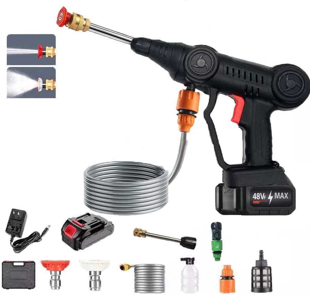 Cordless Pressure Washer, 30Bar Battery Powered with 3 Spray Modes and Accessories, Handheld Electric Power Washers for Cars/Fences/Driveways/Patios/Home Cleaning (Black, L)
