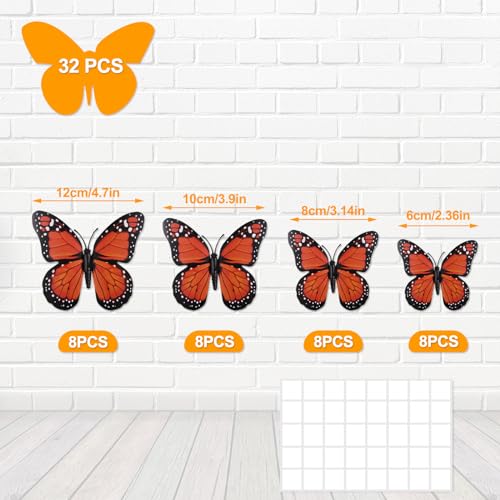 Imanes decorativos mariposa monarch 32 piezas 4 tamaños miniatura 2