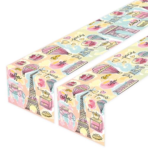 2Ct France Paris Party Table Runner - Pink Paris Themed Birthday Party Supplies Decorations Romantic Tablecloth Decor 12x72 Inch Table Runners
