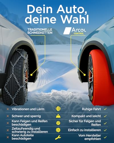 ARCOL Textilschneekette EN 16662-1 Homologiert - Zwei Textil Schneeketten Snow Sock Größe L für R14 - R20 (Reifengröße innen detalliert angegeben) (Control, L)