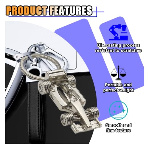 Image of KITUREK 3D F1 Race Car Keychain, Zinc Heavy Duty Racing Model Keychain, Car Key Ring Present for Father Husband Boyfriends