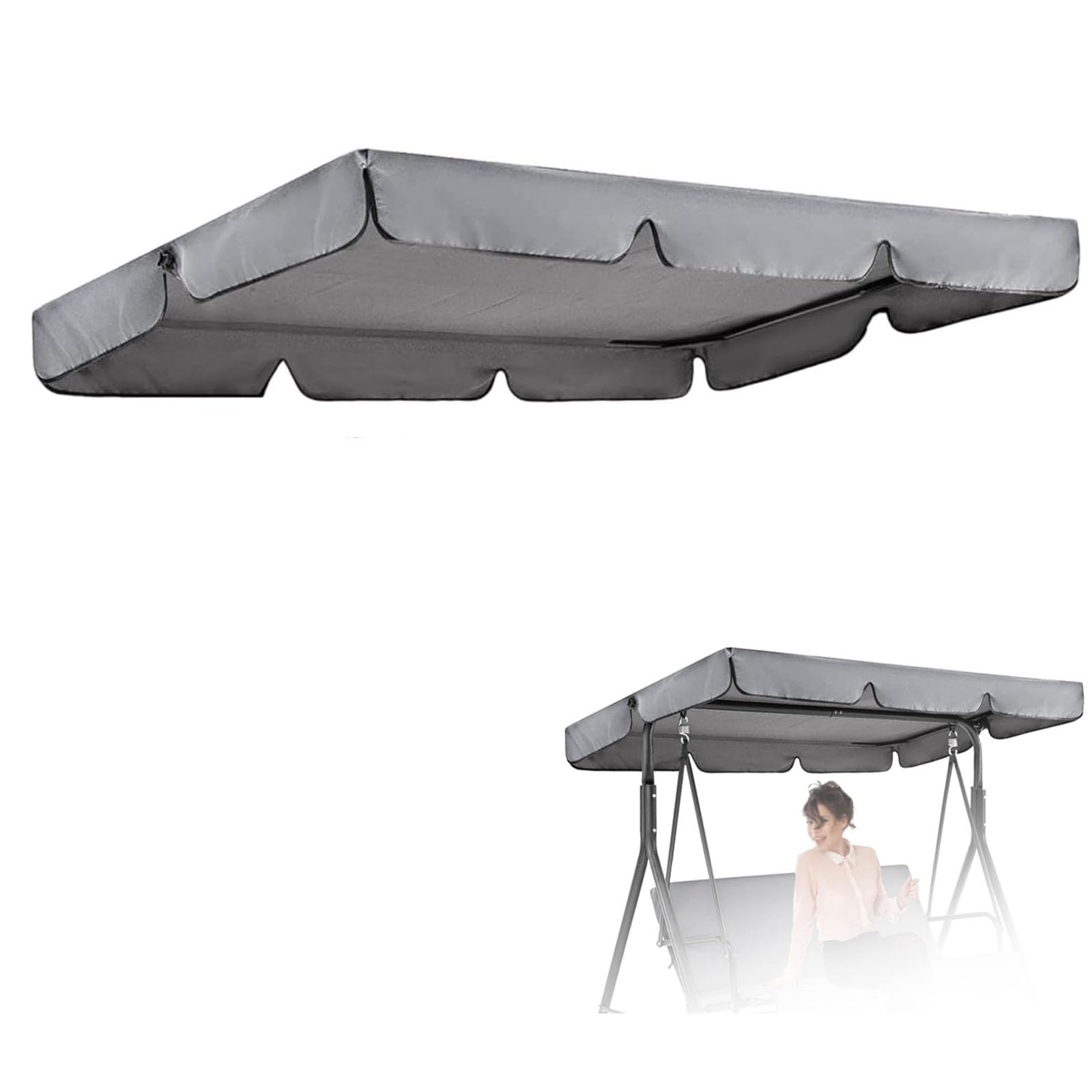 MXCZFC Swing Chair Canopy Replacement, Garden Swing Canopy Replacement,Waterproof Windproof Anti-UV Garden Swing Seat Canopy Cover Heavy Duty Rip Proof Hammock Cover Top,Grey,164x114x15cm