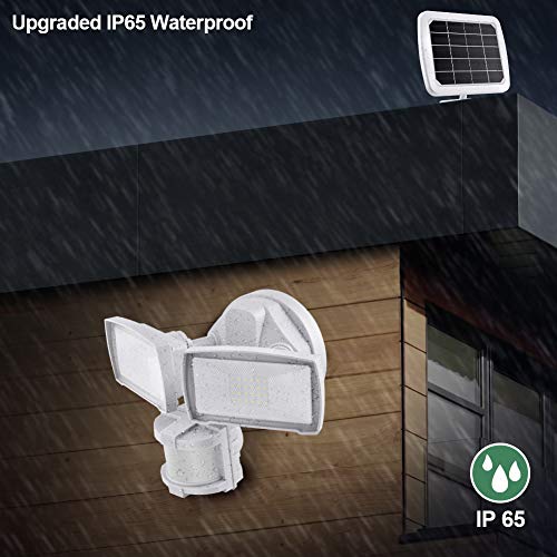 Solar Security Lights Outdoor, LED Solar Motion Sensor Light , GLORIOUS-LITE Rechargeable 1000lm Flood Light, 2400mAh Battery, 5500K, IP65 Waterproof for Garage, Yard, Porch, Entryways - White
