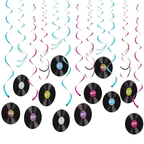 SLAXJNE Ensemble De Décoration Suspendue en Spirale De Disque De Musique Rock De 12 Pièces, Décoration De Fête, Décoration De Disque Vinyle, Disques...