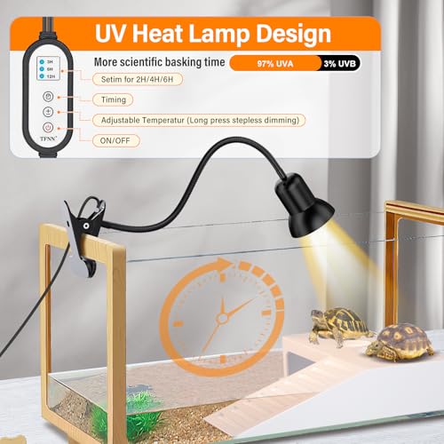 Image of TFNN Reptile Heat Lamp, Heat Lamp with Clamp, UVA UVB Reptile Light with Intelligent Cycle Timer for Turtle, Bearded Dragon, Lizard and More, 2 Bulbs 50W+75W