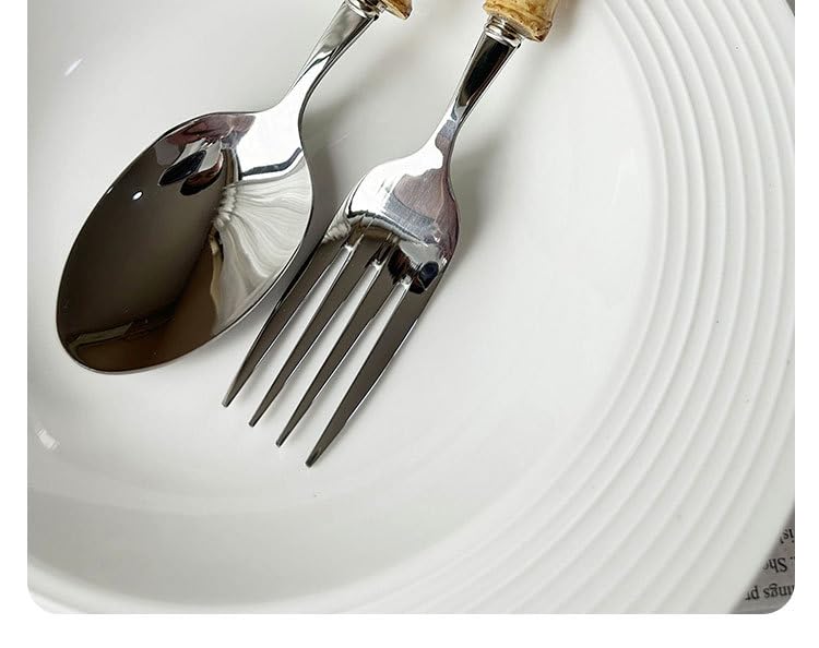 Juego de cubiertos de 5/20/30/40/50/60 piezas, mango de madera de bambú, cubiertos de acero inoxidable, cuchillo creativo para carne, tenedor, cuchara, tenedor, cuchara, tenedor, cuchara