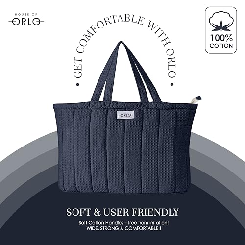 Image of Premium Cotton Waffle Quilted Tote Bag, Large Spacious Handbag for College, Office, Work, Travel, Shopping & Daily Use