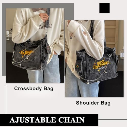 Image of PALAY Crossbody Bag for Woman Denim Cloth Tote Bags Casual Canvas Women Handbags Large Capacity Shoulder Bag for Daily, School