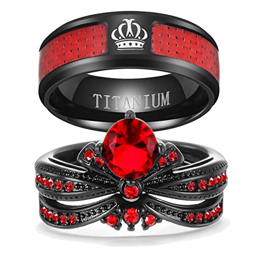 Couple Rings Black Crown Matching Ring Bridal Sets Blue Cz Womens Wedding Ring Sets for Him and Her Wedding Bands