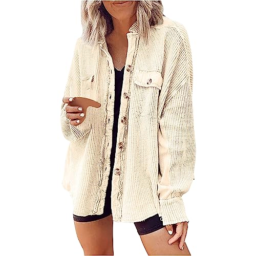 Amazon.com: Waffle Shirt Jacket for Women Vintage Frayed