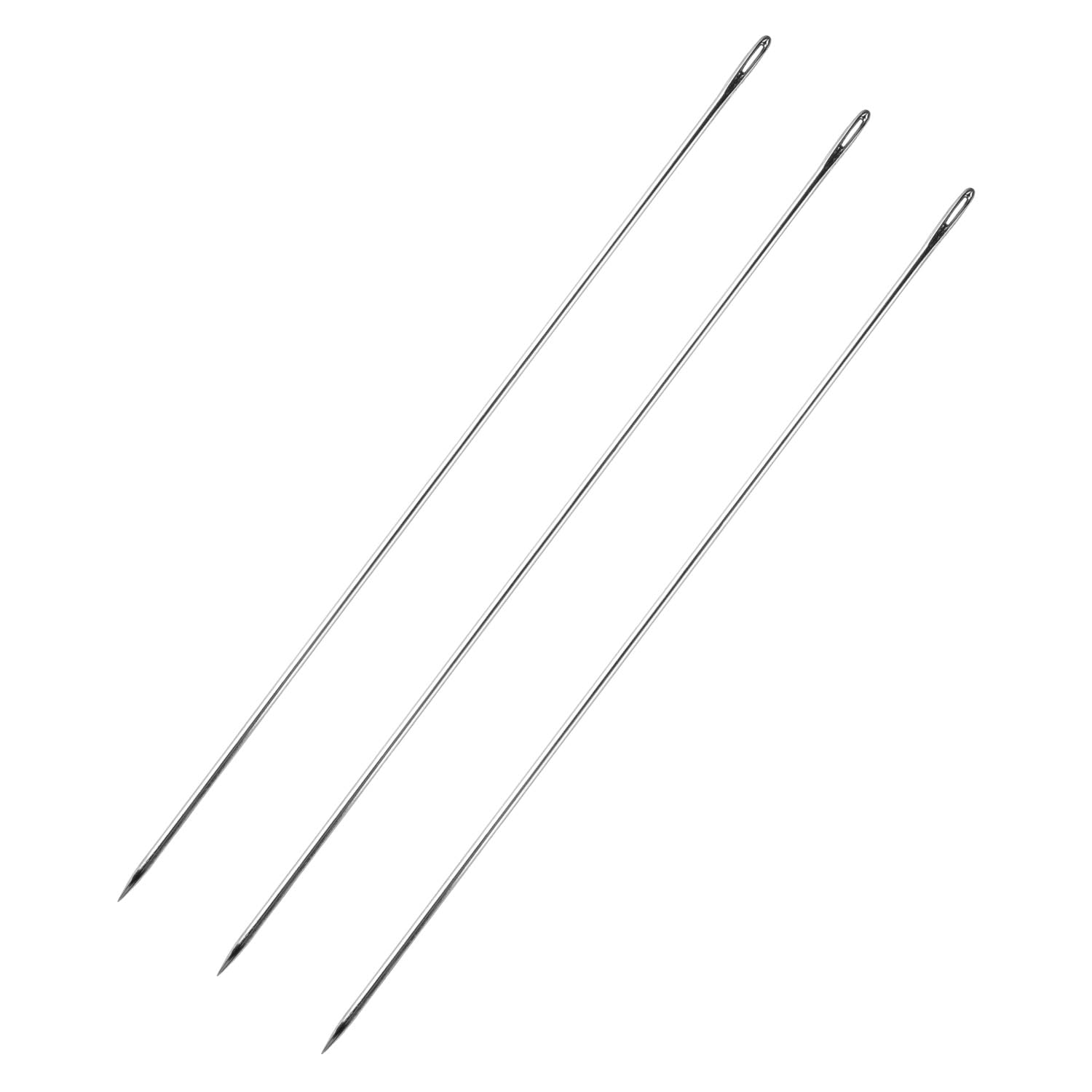 Wellrun 3PCS 12 Inch Large Eye Hand Sewing Needles,Professional Long Upholstery Needles with 3mm Diameter,Stitching Needle for Leather Fabric Furniture Repair Tufting Doll Making