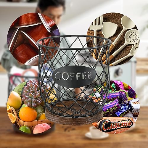Image of YINMIT K Cup Holder Organizer, Sturdy Coffee Pod Holder Organizer, 35 Kcup Large Capacity Storage Basket for Kitchen Counter and Office Desktop (Circular Grid)