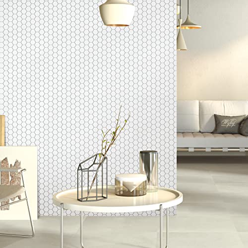 Sunwings Peel And Stick Stone Plastic Composite Tiles Backsplash For Kitchen Bathroom Hexagon Smart Mosaic Tile Wall Panels 10-Sheet 11.8”X 11.37” White #TOP6