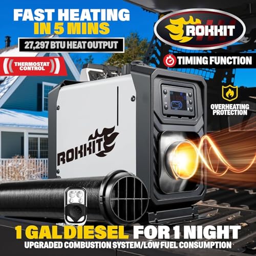 Image of [2026 Version] ROKKIT 8KW Diesel Heater, 110V /12V All-in-One Diesel Air Heater, Portable Diesel Heater with LCD Monitor & Remote, Fast Heating Low Noise Diesel Parking Heater for Tent, Car, RV, Camper