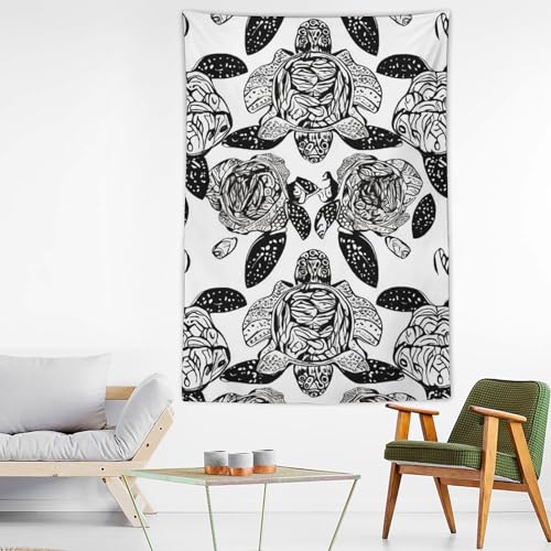 Tapisserie murale esthétique tortue grand format et drapé de chambre