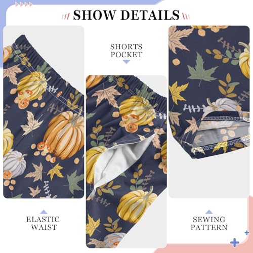 Pumpkin Maple Leaf Print Boys Long Pants Soft Trousers Elastic Waist Kids Lounge Bottoms with Pockets S-XL4