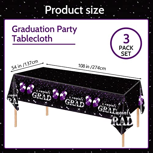 Ibohr 3 Pack Graduation Tablecloths, Large Size Waterproof Plastic Rectangle Disposable Tablecover For Graduation Party Decorations 2023, Graduation Party Supplies, 54"X108" (Purple) #TOP1