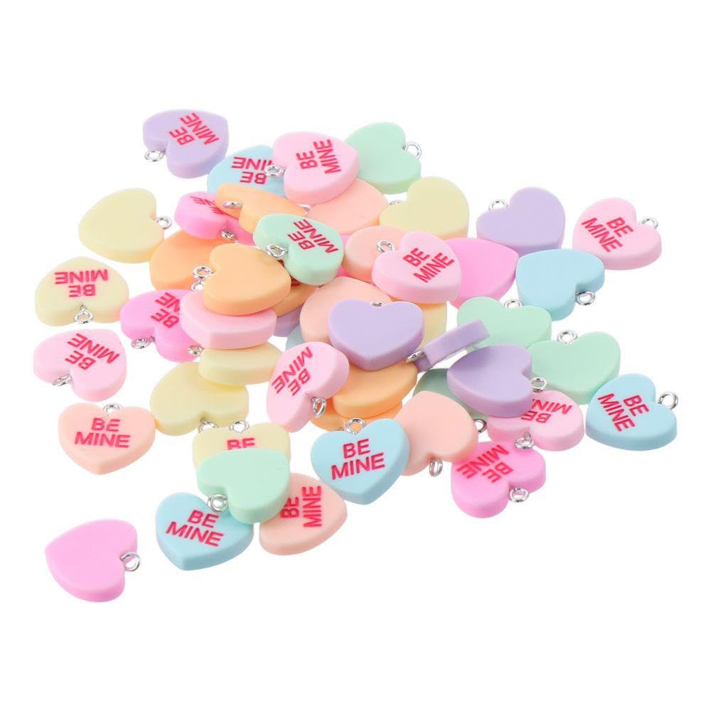 YYlingx 50Pcs Candy Heart Charms Pendant Love Shaped Keychain Charms Resin Dangle Charms for DIY
