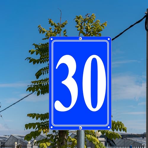 Image of Premium Aluminum Number Signs 30, Metal 12 inch X 8 inch Blue Numbered Signs Outdoor for Parking Lots, Floor, Dock, Court, Aisle, Field, High Visibility, No Fade, Weather-resistant
