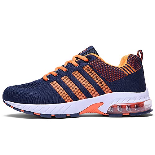 FUSHITON Chaussures de Course Air Coussin Semelle Respirant Confort Sport Athlétique Sneakers Baskets Femmes Hommes, Orange, 46 EU