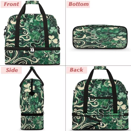 Travel Duffel Bag with Shoe Compartment, Green Summer Leaves Shoulder Weekender Bags for Women, Foldable Waterproof Travel Bag Carry on Bag3