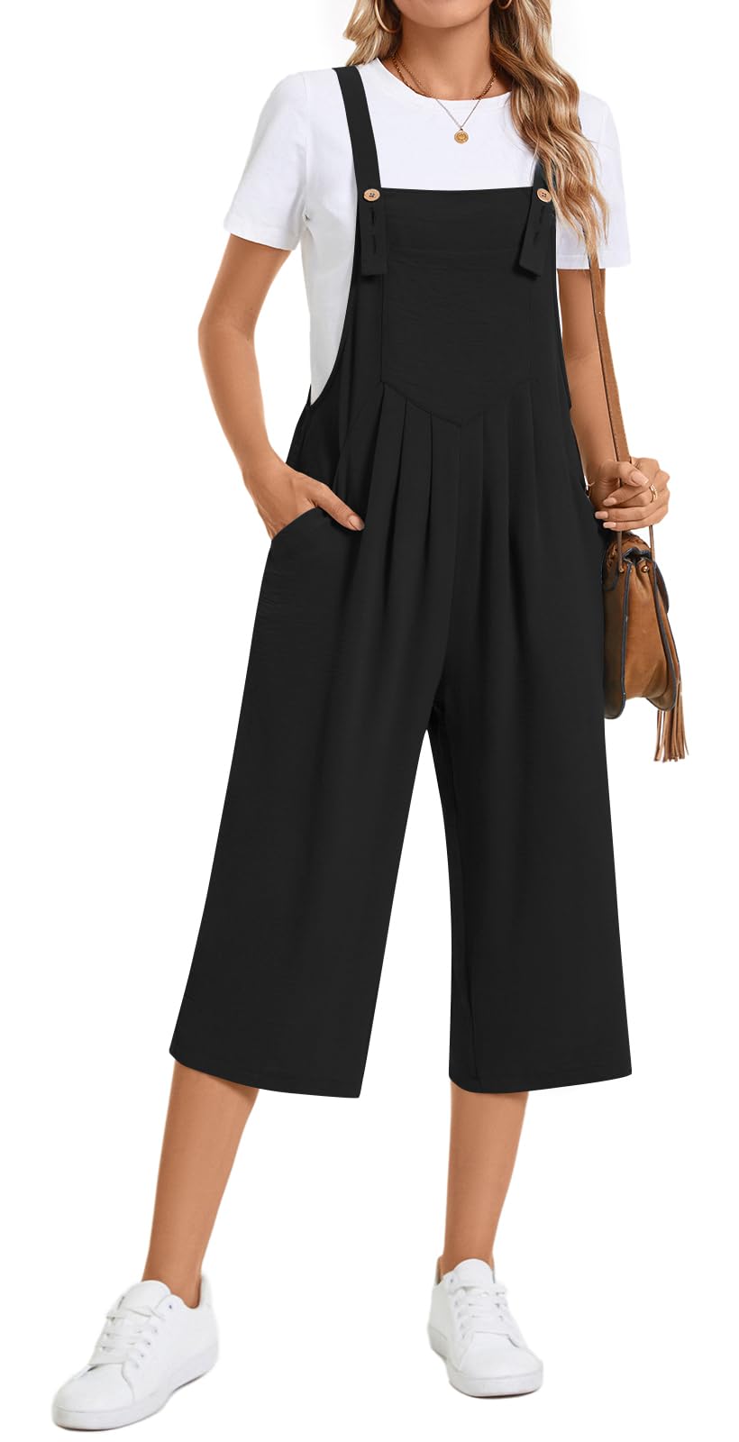 TAOHUADAO Womens Adjustable Jumpsuits Casual Wide Leg Overalls Summer Boho Sleeveless Loose Rompers with Pocket