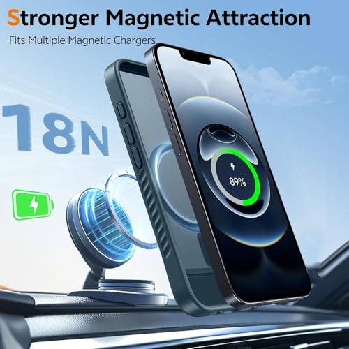 Image of KARWAN️Ultra Hybrid Matte Back Cover Case Compatible with Stand Magnetic for iPhone 14 /13 | Mag-Safe Wireless Charging | Camera Bump Protection -(Blue)