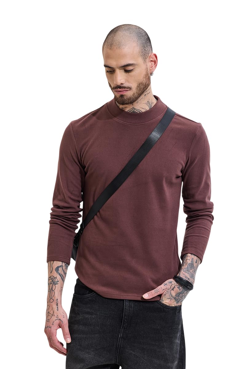 snitch Men's Slim Fit Mock Neck Long Sleeve T-Shirt | Solid Pattern & Crew Neck Design | Polyester Blend Fabric with Stretchable & Breathable Features | Casual Wear-picture-39