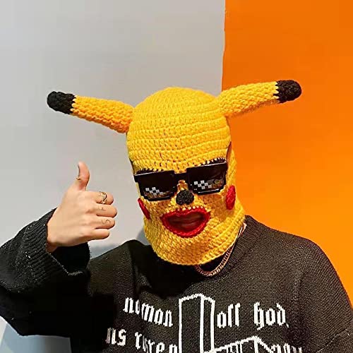 Hand-Knitted 3 Hole Knitted Balaclava, Funny Clown Crazy Hat For Anime Style, Festive Party Full Face Cover, Full Face Fabric Mask, #TOP2