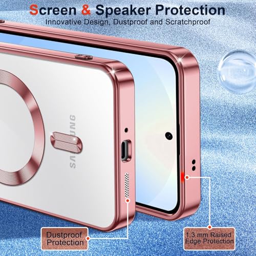 Image of VONZEE Clear Logo Electroplating Transparent Case For Samsung Galaxy A36 5G, Magnetic Plating Electroplate Tpu Case Cover, Individual Camera Protection For Each Lens- Rose Gold