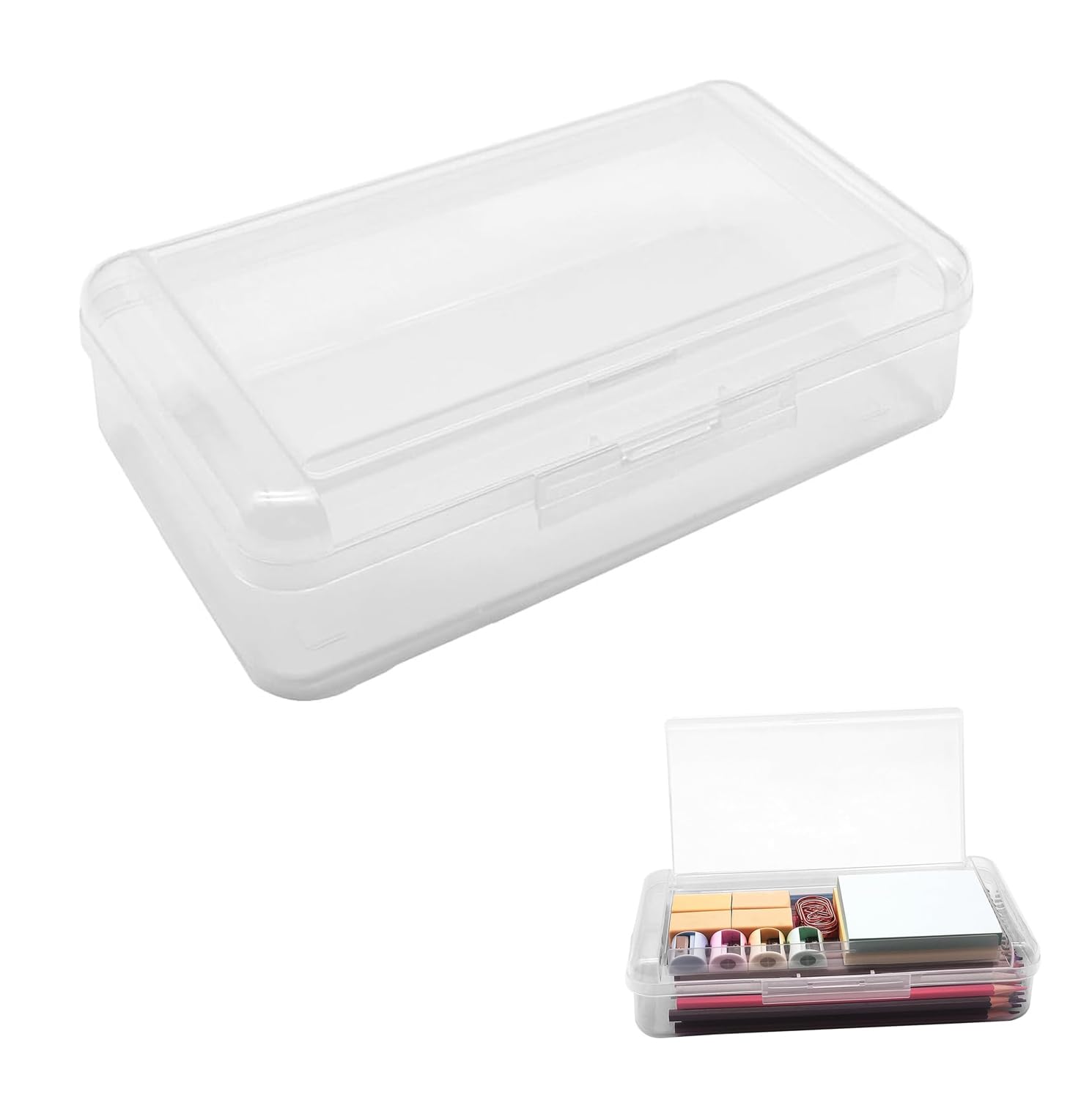 Anbane Plastic Pencil Box with Lid Snap Closure, Large Capacity School Supplies Storage Organizer Box for Kids, Clear Multi-Purpose Pencil Box, Office Supplies Storage Organizer Box