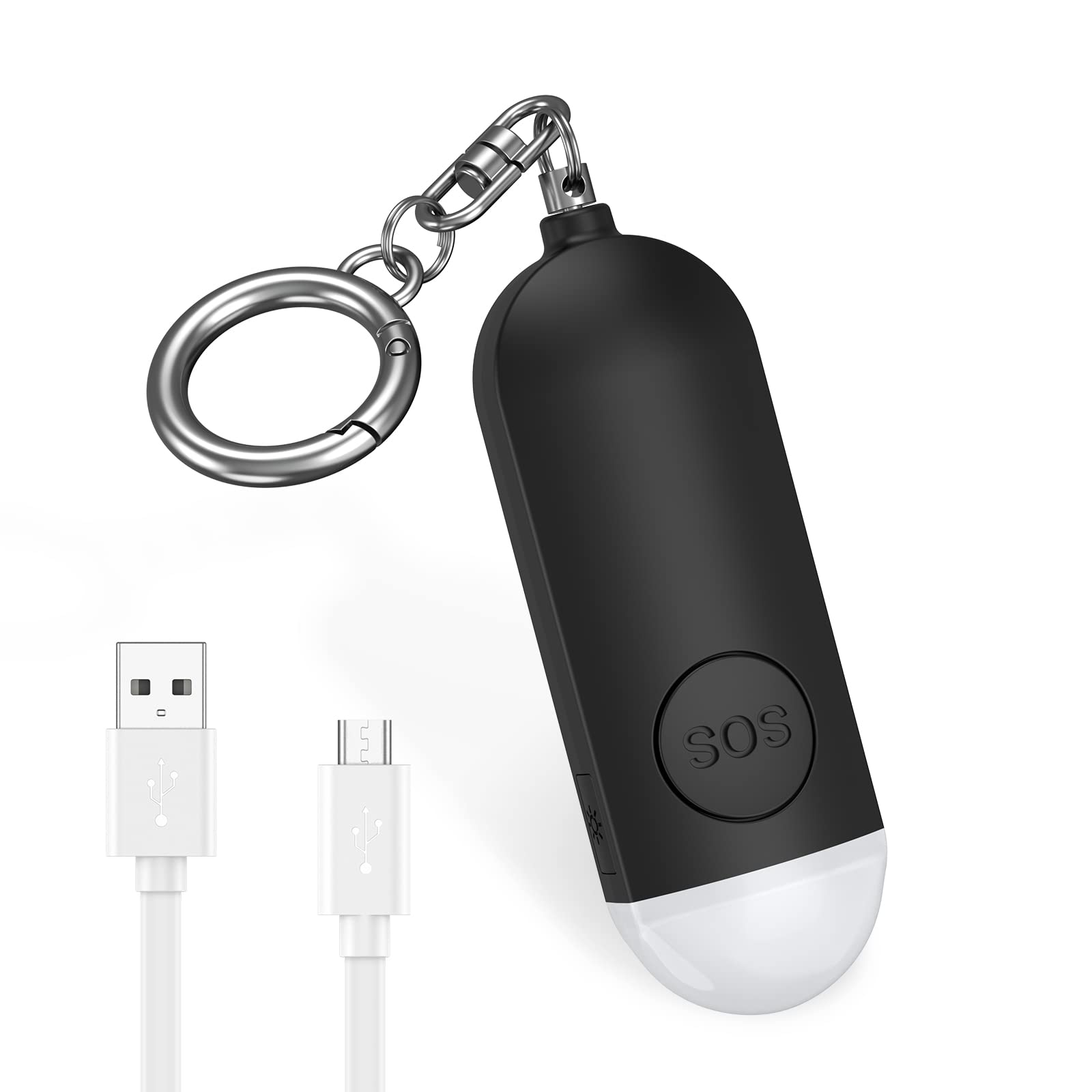 Brifit Alarma de bolsillo de 130 dB, alarma personal de emergencia con linterna LED, alarma de pánico, llavero de seguridad personal, recargable, alarma para mujeres/niños/personas mayores