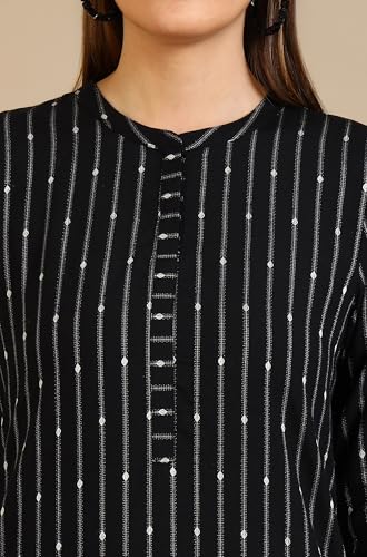 Image of Aurelia Women's Black Yarn Dyed Striped Straight Kurta