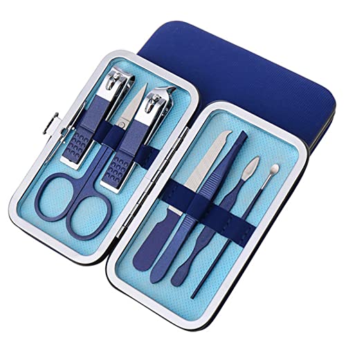 Set Manicura Pedicura 7 Piezas, Profesional Kit, Kit Cuidado Uñas, Acero Inoxidable, para Viajes y Hogar(Blu)