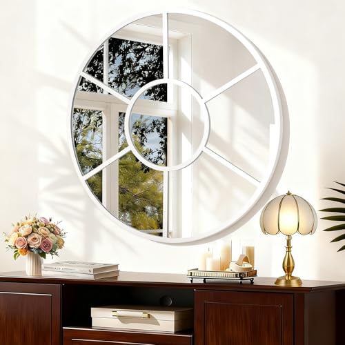 WDSHIYI Espejo de pared blanco, espejo redondo con marco de metal, para colgar en círculo, espejos decorativos para sala de estar, dormitorio, entrada, decoración de 60 cm
