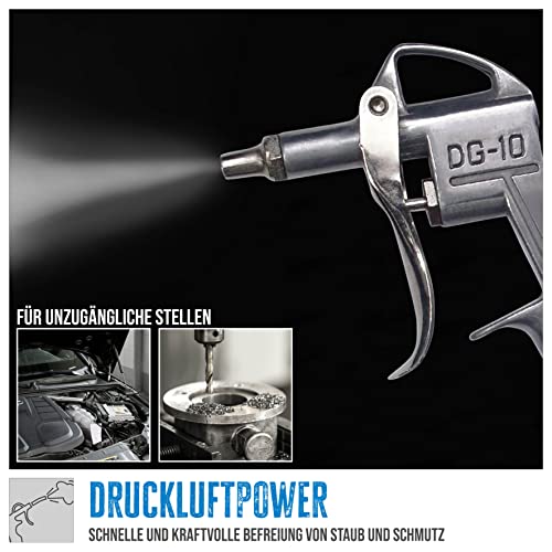 Güde Druckluft-Ausblaspistole 3-tlg. (Gehäuse aus Aluminium-Druckguss, Anschlussgewinde IG 1/4, 8 bar Arbeitsdruck, 120-600 l/min Luftbedarf, inkl. Anschlussnippel und 3 Düsen 25/100 / 200 mm)