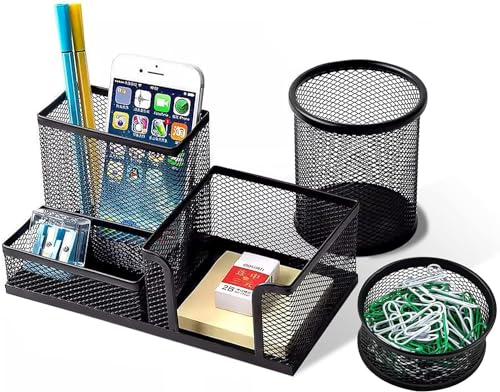 Set-3 Compartments Mesh Pen Holder for Desk Organizers Pencil Hol...