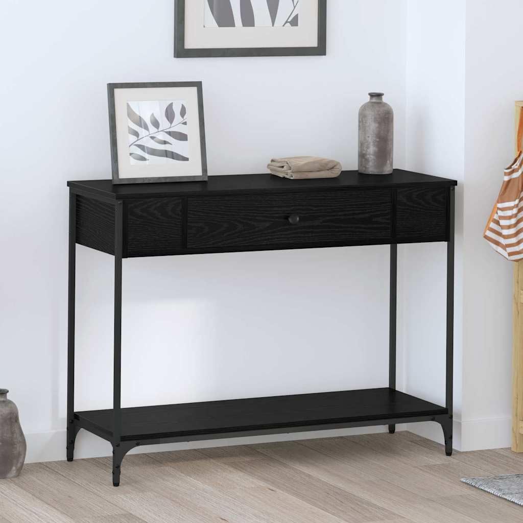 SXZenSpace Console Table Black Oak 100 x 34.5 75 cm Rustic Engineered Wood Hallway Sideboard with Storage Shelves for Living Room Corridor and Bedroom