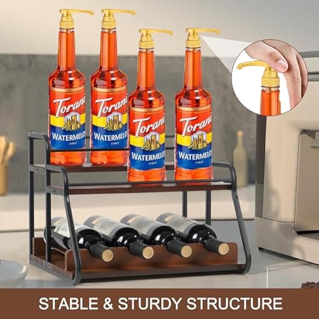 Liquor Bottle Display Shelf, Coffee Syrup Rack Organizer,Syrup Bottle Holder Stand, 3-Tier Syrup Rack for Countertop or Tabletop Decor,Storage Countertop Shelf for Kitchen Coffee Station