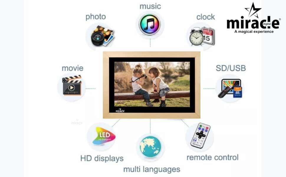 Image of Miracle Digital 17''HDMI Wooden Digital Photo Frame with Hi- Def Screen, USB Disk Card, Remote Photos Slide Show, Video Audio, Support SD Built in 8GB Memory & 2GB RAM(Light)